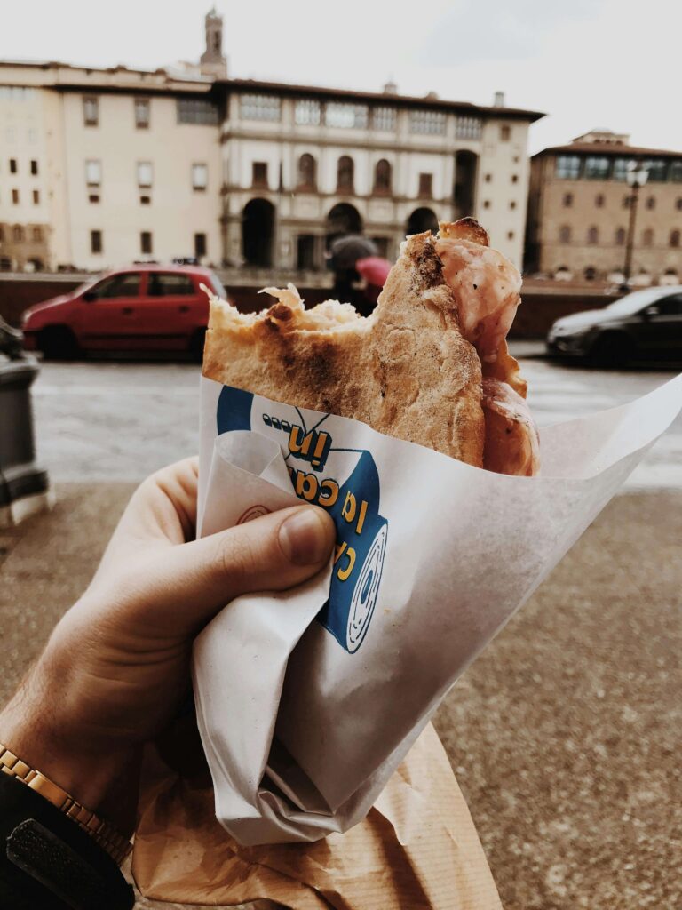 All’Antico Vinaio Florence sandwich shop — famous schiacciata sandwich stop for travelers exploring what to do in Florence in one day. A must-try for those planning what to do in Florence Italy in 1 day or what to do in Florence Italy in 2 days