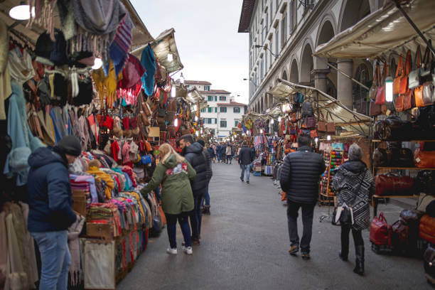San Lorenzo Market Florence – leather bags and food stalls
