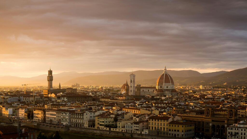 Florence skyline at sunset seen from Piazzale Michelangelo