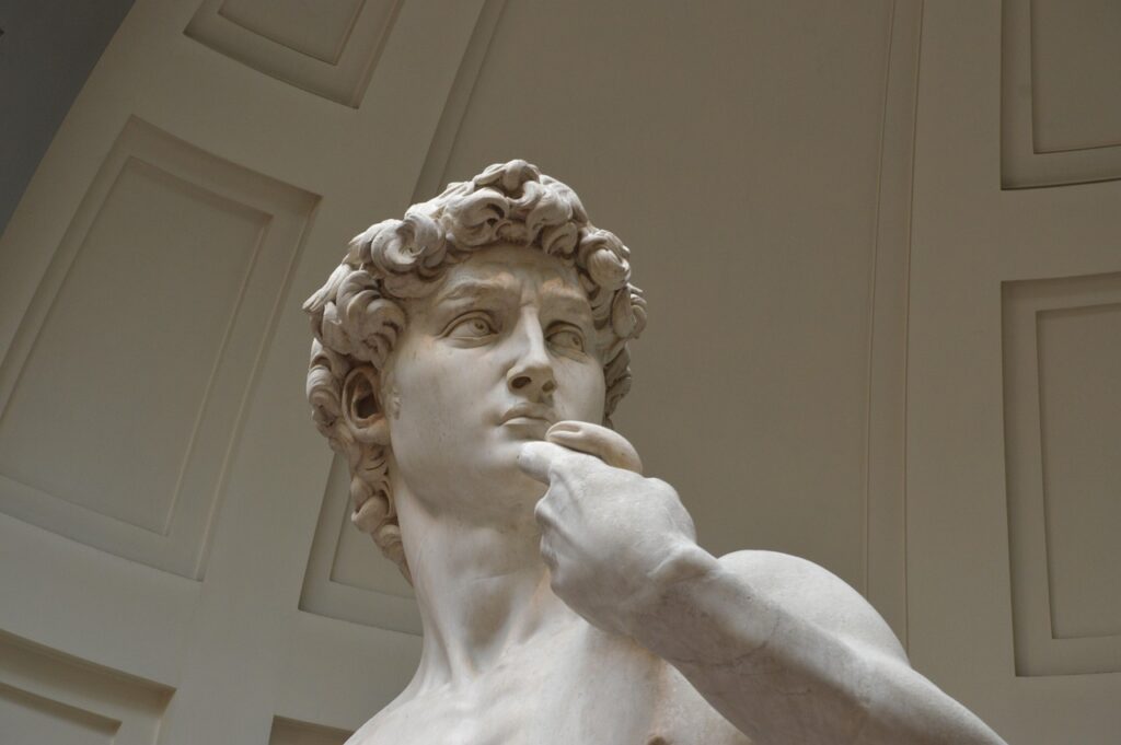 Michelangelo’s David statue at Accademia Gallery in Florence Italy – iconic Renaissance masterpiece.