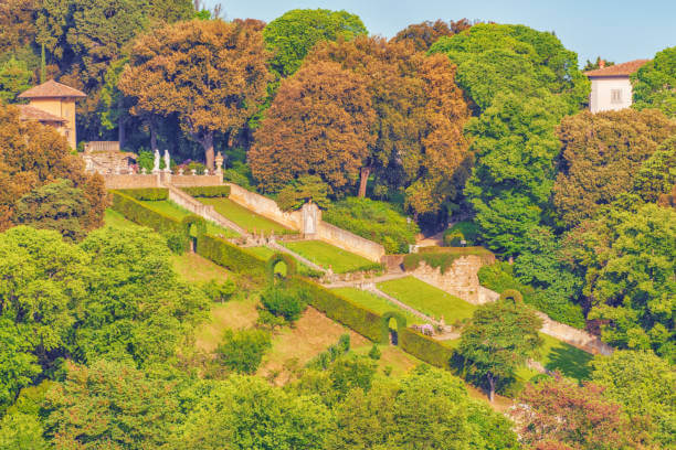 Bardini Gardens overlooking Florence skyline, Tuscany Italy