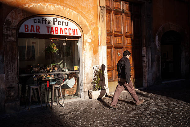 Caffè Perù in Trastevere, Rome, serving classic Italian aperitivo with cozy ambiance at night”