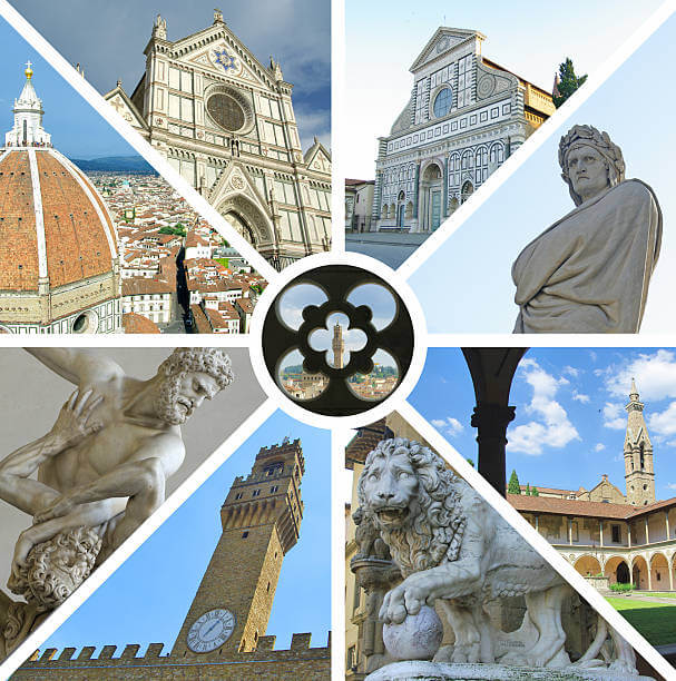 Collage of Florence landmarks including the Duomo, Palazzo Vecchio, and Renaissance statues – a visual guide for travelers exploring hidden gems and unusual things to do in Florence for young adults