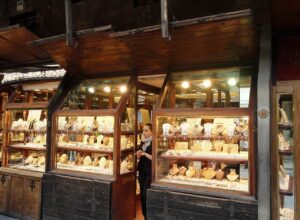 Jewelry shops lining Ponte Vecchio bridge in Florence Italy