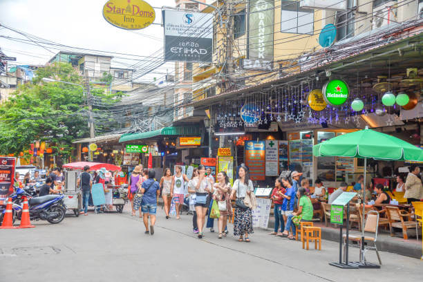 Old City Bangkok near Khao San Road with backpacker hostels and cafes