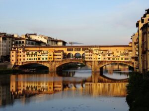 Ponte Vecchio bridge over the Arno River viewed from Ponte Santa Trinita Florence