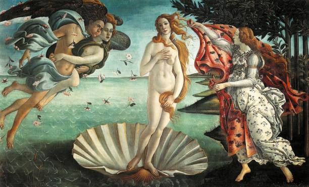 Renaissance paintings inside Uffizi Gallery Florence Italy Botticelli Birth of Venus