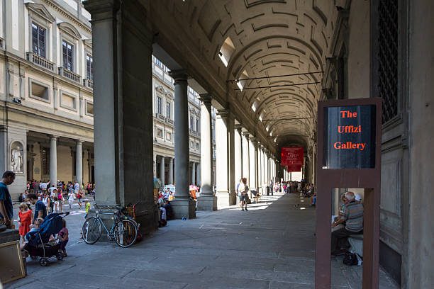 Renaissance paintings inside the Uffizi Gallery Florence