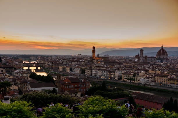 Sunset view of Florence city from Piazzale Michelangelo, Tuscany Italy