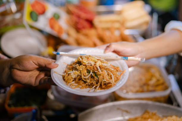 Thai street food lunch in Bangkok with Pad Thai, Tom Yum Goong, and Mango Sticky Rice