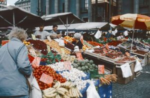 Traditional Italian food stalls inside Florence Mercato Centrale food market