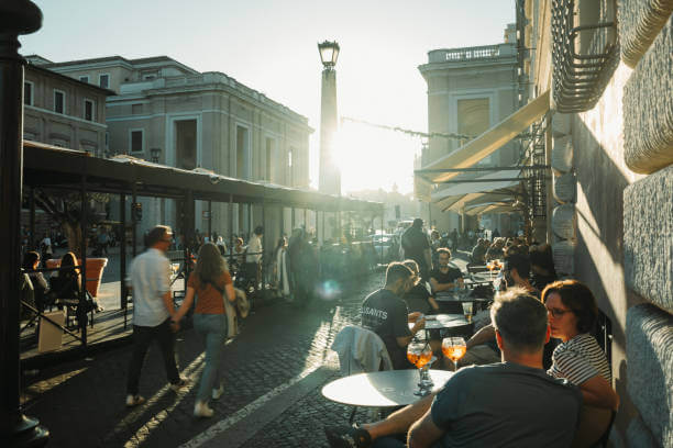 Roman-style pizza and Aperol Spritz served at a café near Vatican City in Rome.