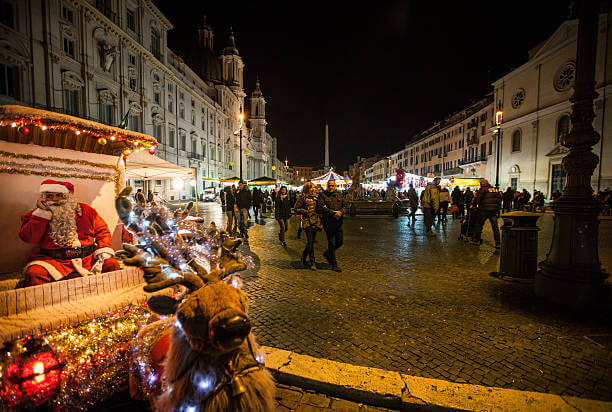 Piazza Navona Christmas market with festive lights