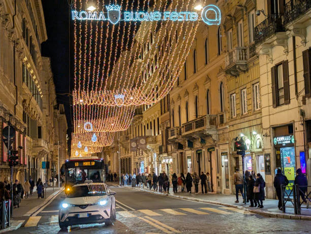  Rome Italy Christmas weather with festive lights and mild winter streets