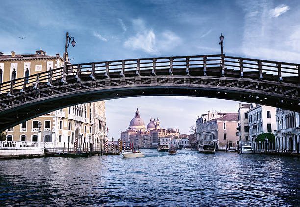 Accademia Bridge view over Grand Canal Venice Italy afternoon