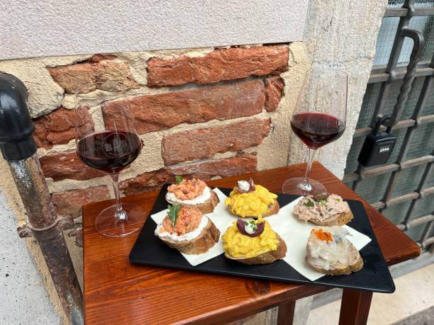 Traditional cicchetti lunch in Venice Italy