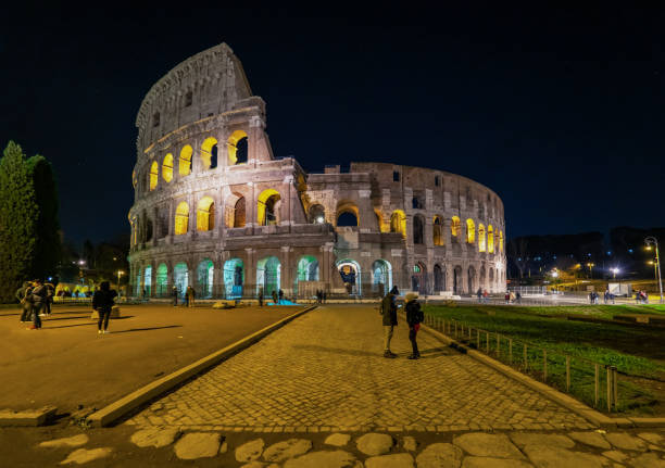 Evening atmosphere around the Colosseum and Roman Forum in Rome