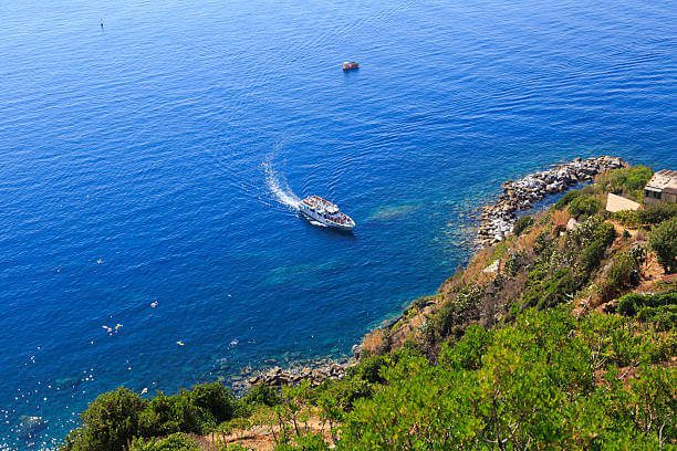Boat along the Cinque Terre coast a scenic way to get to Cinque Terre