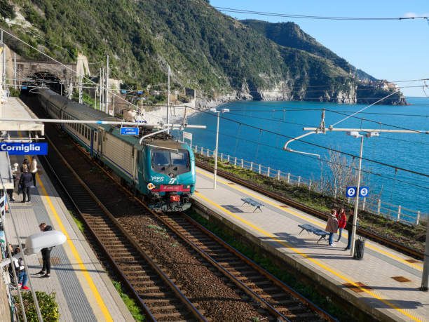 Cinque Terre Express train arriving showing how to get to Cinque Terre by train