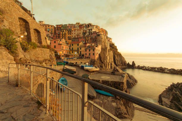 Sunset over Manarola village in Cinque Terre 