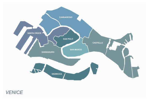  Venice Italy neighborhood map showing all six sestieri districts 