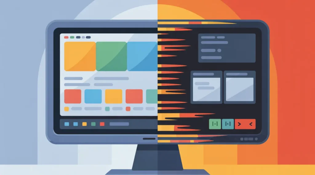 
Split comparison illustration showing a healthy second monitor display versus one experiencing projection lag and frame stuttering.