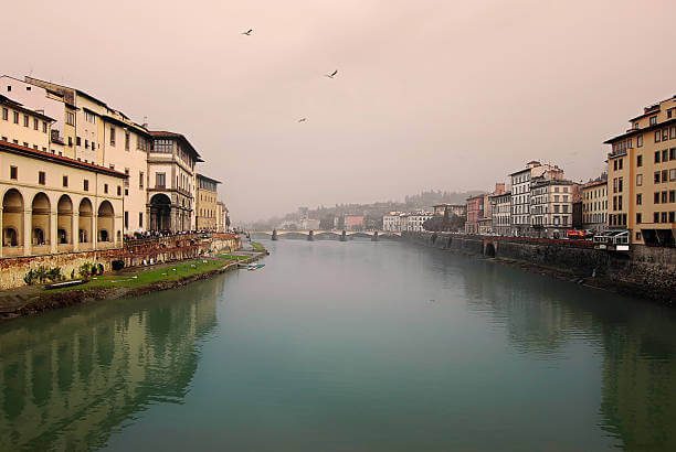 Oltrarno neighborhood view from Ponte Vecchio with Arno river