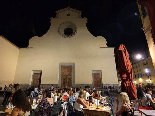 where to stay in Florence for couples Piazza Santo Spirito Oltrarno evening atmosphere with outdoor dining