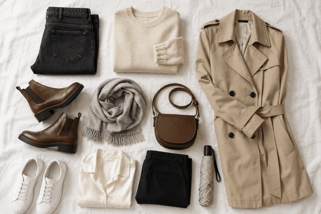 Capsule wardrobe flat-lay here