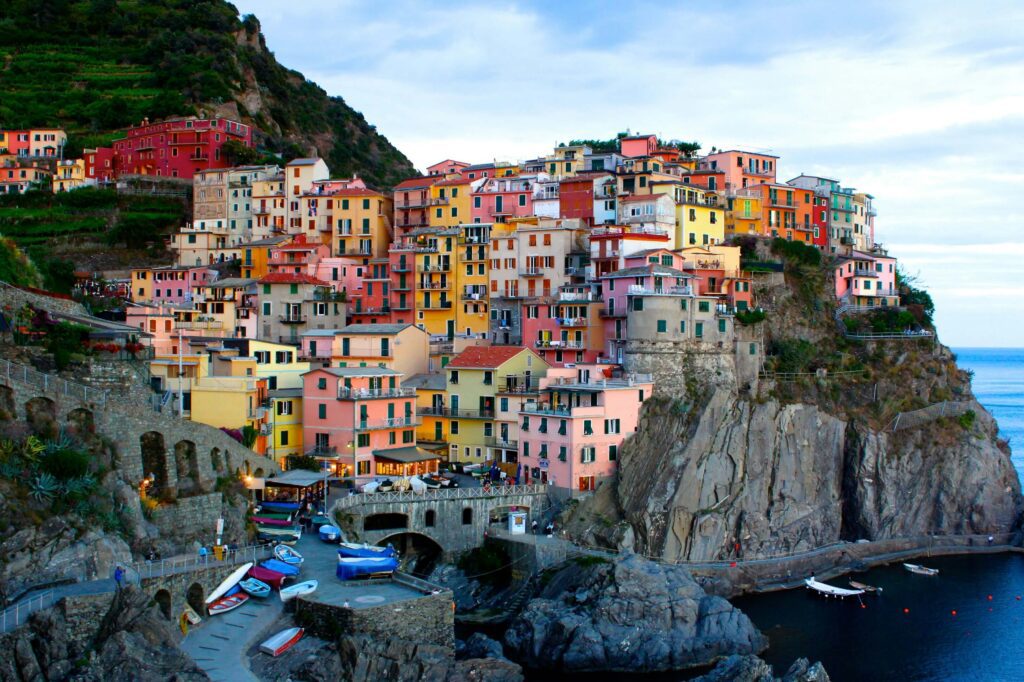 Cinque Terre in October colourful coastal village with calm blue sea