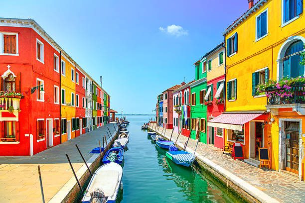  Colorful houses on Burano island day
trip from Venice Italy lagoon canal