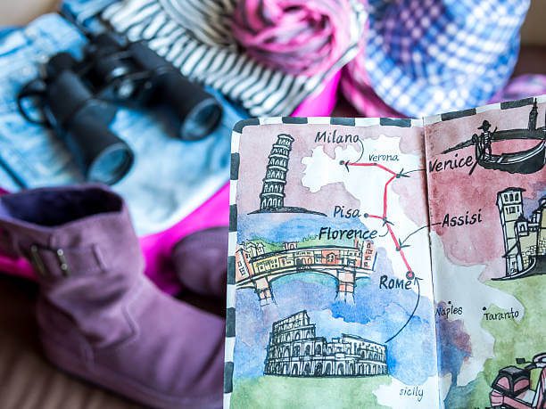 Flat-lay packing layout for an Italy trip in October