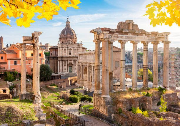 Italy in October for first-time visitors couple exploring the Roman Forum