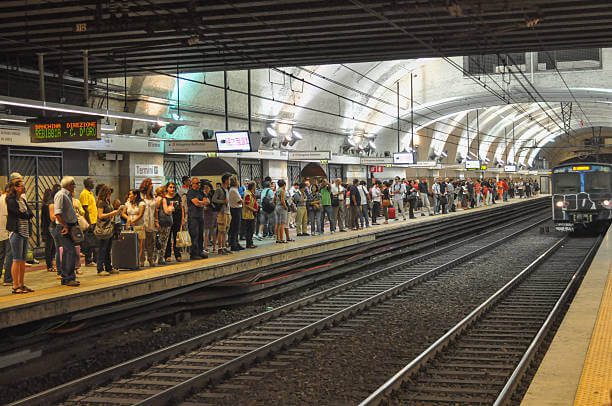 Roma Termini station platform with high-speed train