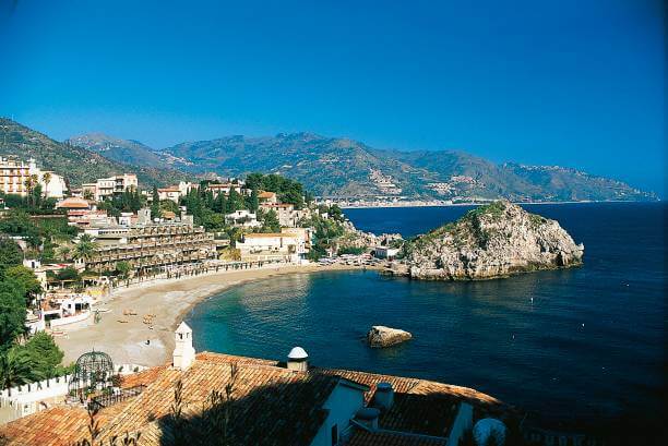 Sicily italy weather in October warm sunny coastline with blue sea,