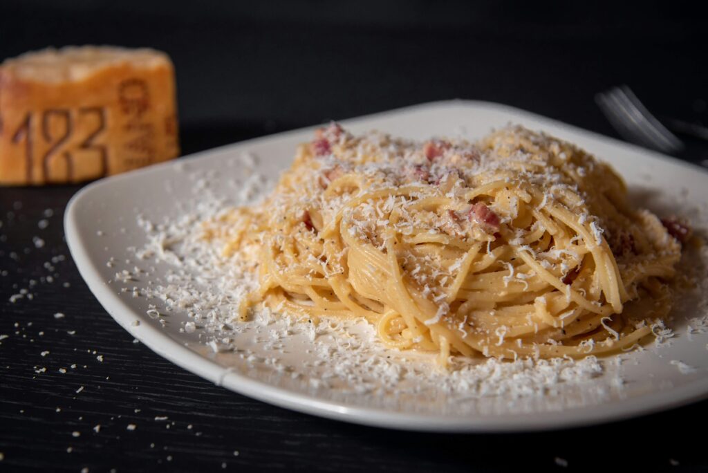 Traditional Roman pasta carbonara
dish Rome Italy food guide