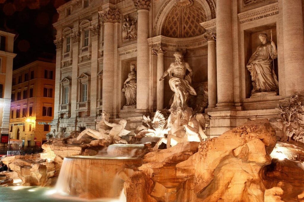 Trevi Fountain illuminated at night Rome Italy travel guide evening