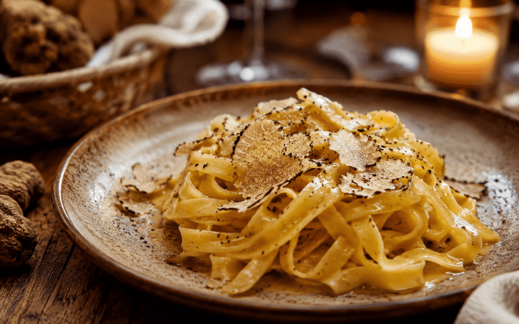 travel tips for italy in october plate of fresh truffle pasta in a traditional Italian restaurant