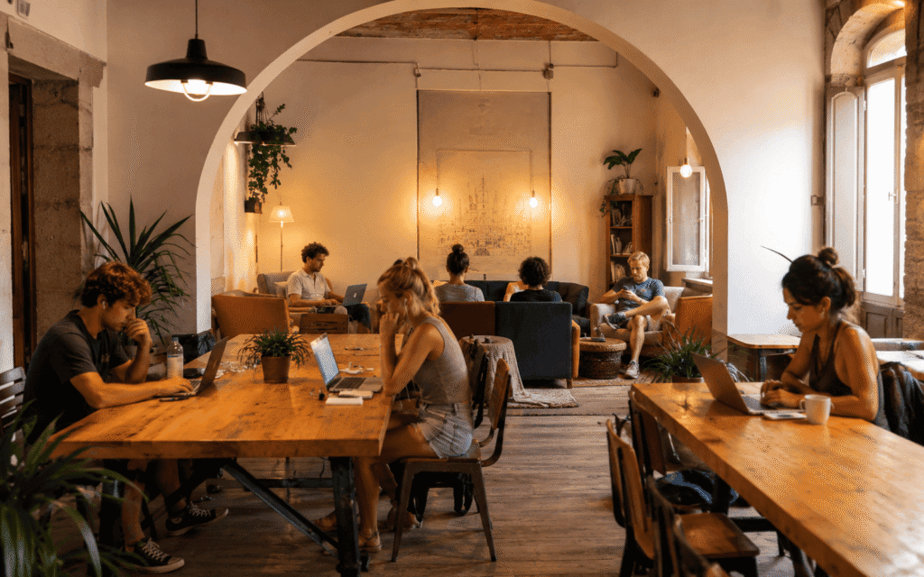Florence hostel for solo travelers bright modern hostel common area with solo travelers