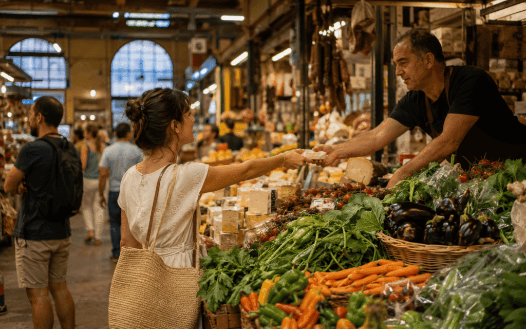 Florence solo travel guide budget solo traveller buying fresh produce at the Mercato Centrale in Florence