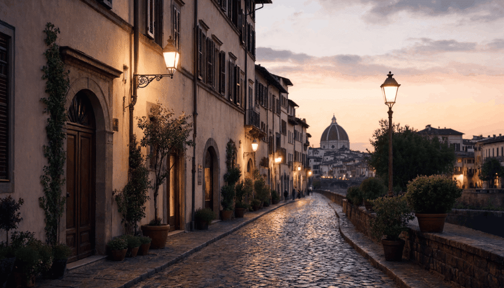 Which city is safer Rome or Florence split view showing Florence Oltrarno quiet streets
