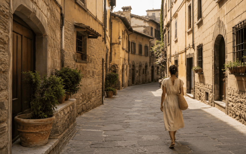 florence solo travel guide woman walking alone through the Oltrarno neighbourhood cobblestone streets