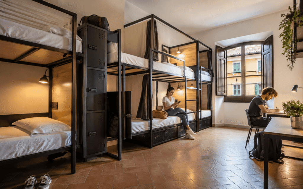 Cheapest hostel options in Florence for solo travelers bright clean modern hostel dorm room with secure lockers and budget accommodation