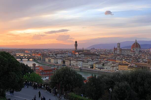 Free things to do in Florence solo panoramic view from Piazzale Michelangelo at golden sunset completely free activity in Florence