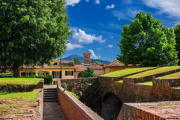 Lucca day trip from Florence solo solo traveler cycling on top of the ancient tree-lined Lucca city walls