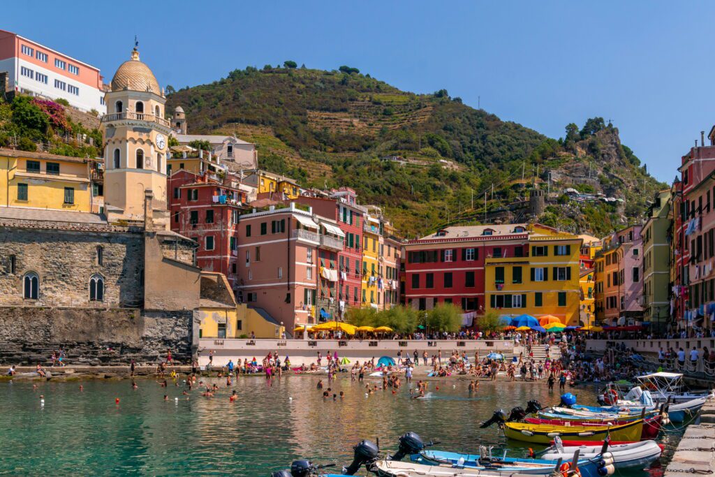 Vernazza Cinque Terre solo travel  the most beautiful Cinque Terre village with colourful houses on the clifftop 