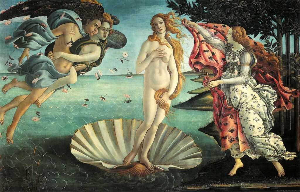 solo activity Florence solo traveler standing alone before Botticelli's Birth of Venus in the Uffizi Gallery